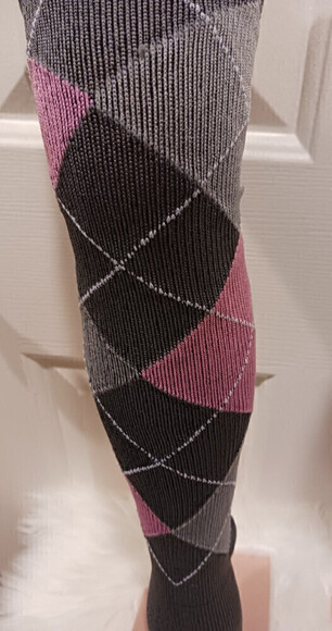 Knee High Socks In Argyle Pattern In Gray and Pink Size S/M - Picture 4 of 12